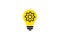 Lamp bulb with gear rotating inside, turns on and off, black and yellow simple flat icon. Animated idea, innovation sign. Gloving