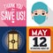 Lamp, Calendar and Nurse Face to Celebrate International Nurses Day, Vector Illustration