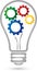 Lamp and four gears, colored, electrician and idea logo