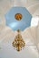 Lamp and fresco in the church in honor of the icon of the Mother of God  `Reigning`. Izobilnoe village, Kaliningrad region