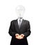 Lamp head businessman open palm hand gesture