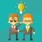 Lamp of idea concept, businessman partners