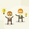 Lamp of idea concept, businessman partners