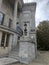 Lamp and lion statue next to stairs at Merchant Exchange Building