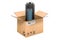 Lamp mosquito electric insect killer inside cardboard box, delivery concept. 3D rendering