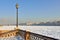 Lamp on Neva River Embankment in winter