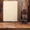 Lamp oil lantern paper blank old wooden