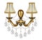 lamp, sconce bronze vintage with crystal pendants on white background