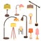 Lamp set, room lighting equipment collection with classic long, tall and short lamps