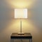 Lamp on table with painted wall background. Home energy utilities, electric lighting fixtures and modern interior decor