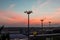 Lamp tower of spotlights on the pillars at the airport