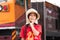 Lampang, Thailand - August 4, 2019: child is waiting for the train at train station