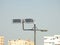 lamppost powered by clean energy of solar cells panel, or photovoltaic cell, an electronic device that converts the energy of