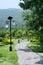 Lamppost powered by a solar panel in a mountain park in China