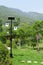 Lamppost powered by a solar panel in a mountain park in China