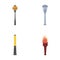 Lamppost in retro style, modern lantern, torch and other types of streetlights. Lamppost set collection icons in cartoon