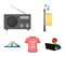 A lamppost with a sign, a T-shirt with an inscription, a radio, a car roof.Advertising,set collection icons in cartoon