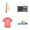 A lamppost with a sign, a T-shirt with an inscription, a radio, a car roof.Advertising,set collection icons in cartoon