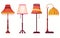 Lampshades on long stands. Set of Lamps. Table torcheres. Vector decor