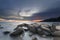 Lan Hin Khao rock beach in Rayong, Thailand at sunset