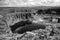 Lancashire stone quarry, disused, with sculpture