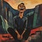Land Art Poster: Smiling Man In Happy Expressionism Style