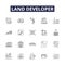 Land developer line vector icons and signs. Landlord, Investor, Broker, Constructor, Builder, Developer, Planner