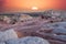 Land formations at White Pocket in the Vermillion Cliffs National Monument with a dramatic evening sky