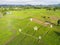 Land plot for building house aerial view, land field with pins, pin location for housing subdivision residential development owned