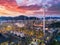 Land scape of Oil refinery plant from bird eye view on night