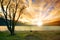 land scape of sun rising sky behind natural lake and snow mountain in new zealand