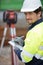 land surveyors measuring with tacheometer s