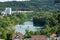 Land view over Umiken and Brugg with dam of old tributary of river Aare