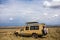 Landcruiser Toyota vehicle parked in the Savannah grassland wilderness At The Maasai Mara National Game Reserve Park Riftvalley Na