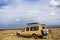 Landcruiser Toyota vehicle parked in the Savannah grassland wilderness At The Maasai Mara National Game Reserve Park Riftvalley Na