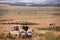 Landcruiser Toyota vehicle van parked in the Savannah grasslands of the Maasai Mara National Game Reserve park rift valley Narok c