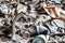 Landfill of damaged gas masks in a dilapidated concrete building of an inactive enterprise.