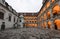 Landhaus courtyard with a bronze fountain at sunset. Graz, Austria