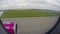 Landing airplane passenger view, porthole air plane lands breaks