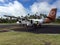 Landing a local airline plane on the tropical island of Viti Levu in the Fiji archipelago