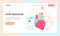 Landing page of modern heart medication, heart disease research concept. Studying heart model, drugs and heartbeat diagram. Vector