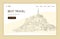 Landing page template. City sketching. Line art silhouette. Travel presentation. Tourism concept. France, Mont Saint-Michel.