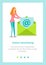 Landing page template with woman folding the letter into an envelope. Online advertising concept