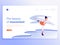 Landing page template. Young graceful woman doing sports, skating. The beauty of movement. Vector illustration for a web page or