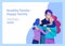 Landing page templates happy family, travel and psychotherapy, family health care, goods entertainment for mother father