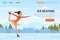 Landing Page with Young Woman Ice Skating on Rink with Mountain Background Scene Vector Template