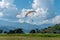 Landing with parachute after paragliding in Nepal