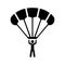 Landing, parachute, skydiving icon. Black vector graphics