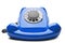 Landline blue phone on a white background