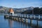 The landmark of Akaroa, Daly`s Wharf at sunset.